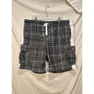 Nike Mens Plaid Cargo Board Shorts Grey Black White Swim Trunks Size  2XL #2182